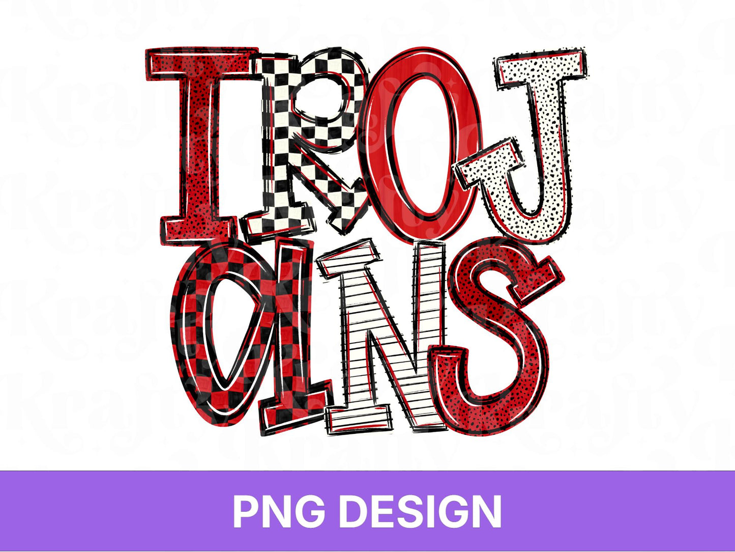 Trojans School Mascot PNG, Checkered Stripe Letter Designs, Team Name, Game Day Spirit Wear