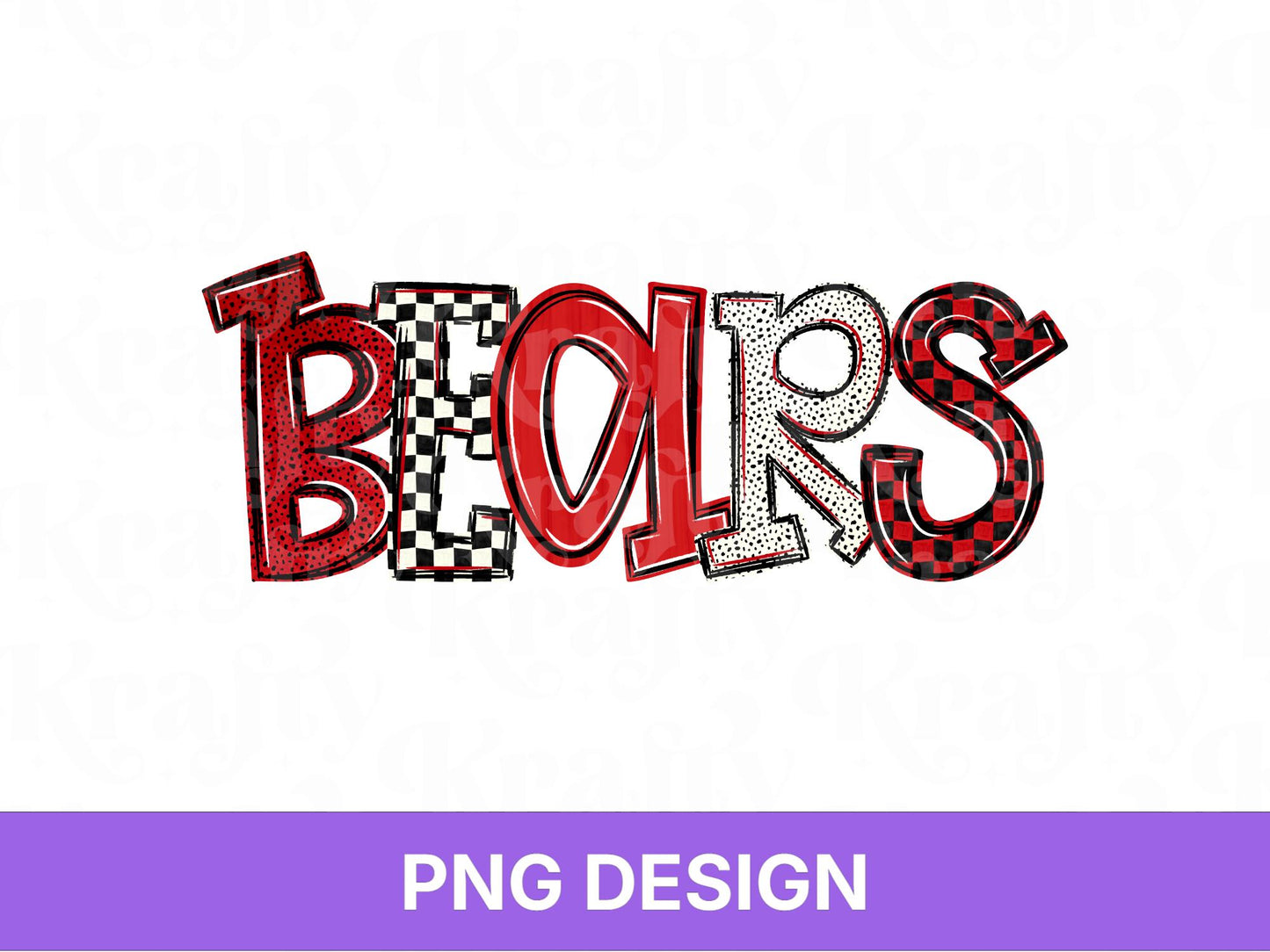Bears School Mascot PNG, Checkered Stripe Letter Designs, Team Name, Game Day Spirit Wear