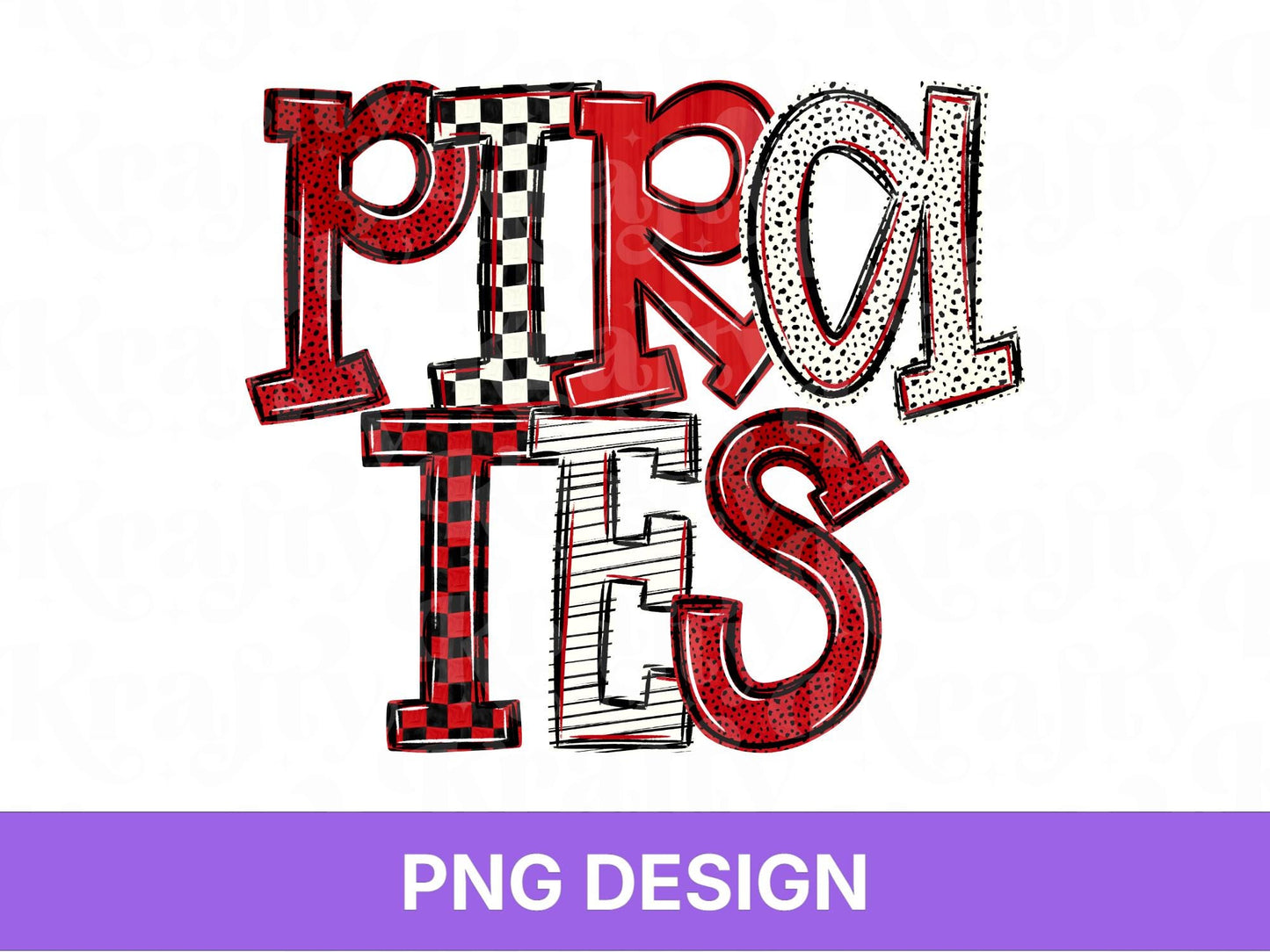 Pirates School Mascot PNG, Checkered Stripe Letter Designs, Team Name, Game Day Spirit Wear