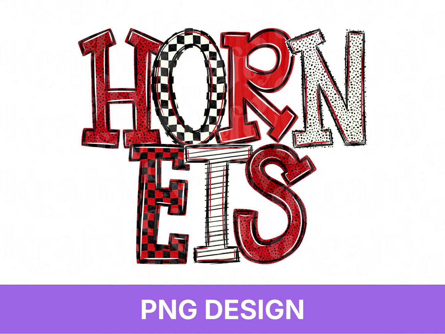 Hornets School Mascot PNG, Checkered Stripe Letter Designs, Team Name, Game Day Spirit Wear