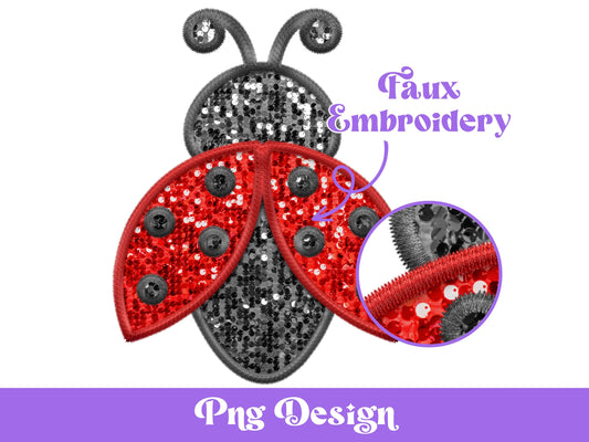 Faux Embroidery Ladybug Png, Sublimation Designs, Valentine's Day Clipart, Faux Sequin