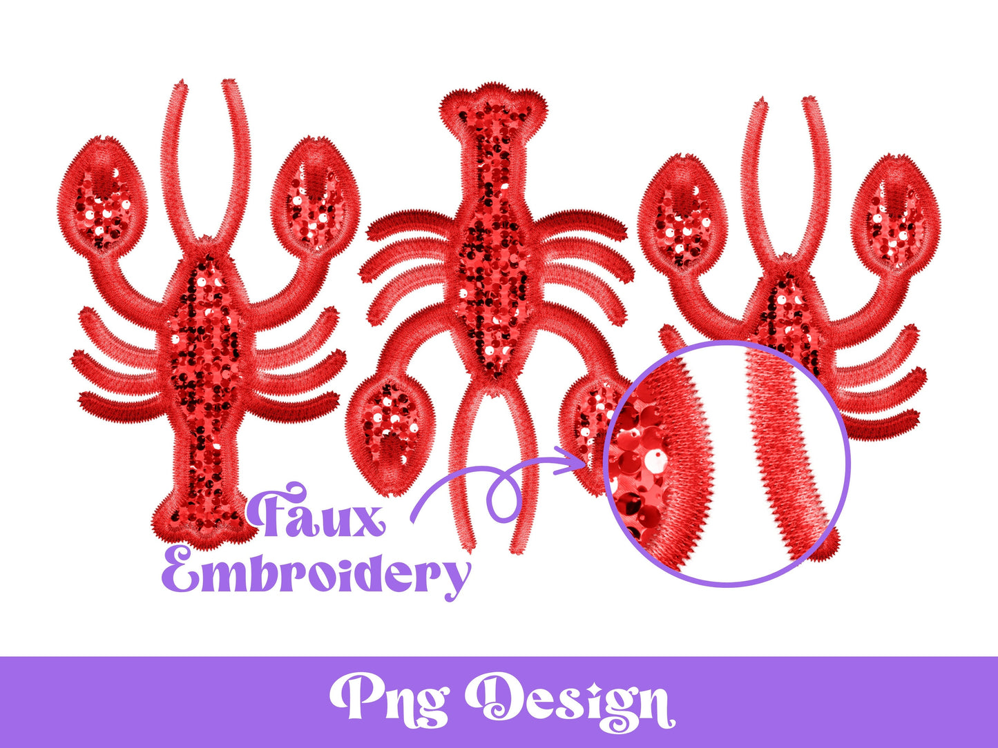 Faux Embroidery Mardi Gras Crawfish Png, Sublimation Designs, Louisiana Clipart, Faux Sequin, New Orleans