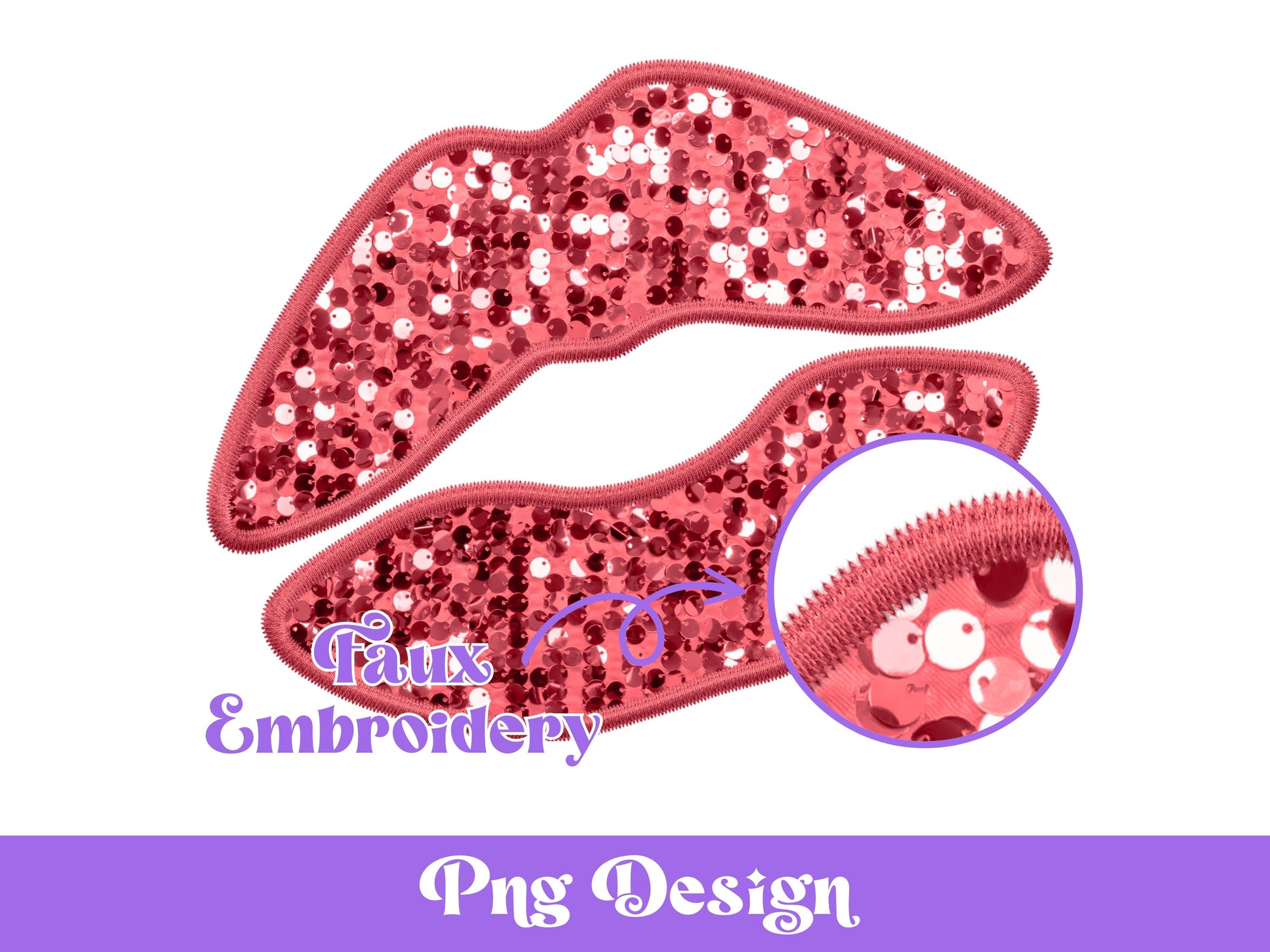 Sequin Lips PNG: Faux Embroidery Clipart (Digital File)