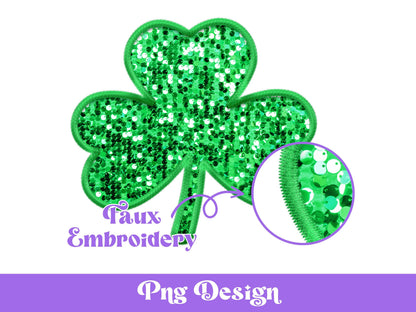 Faux Embroidery Sequin Sparkly Clover Png, Sublimation Designs, St. Patrick's Day Clipart, Lucky Shamrock