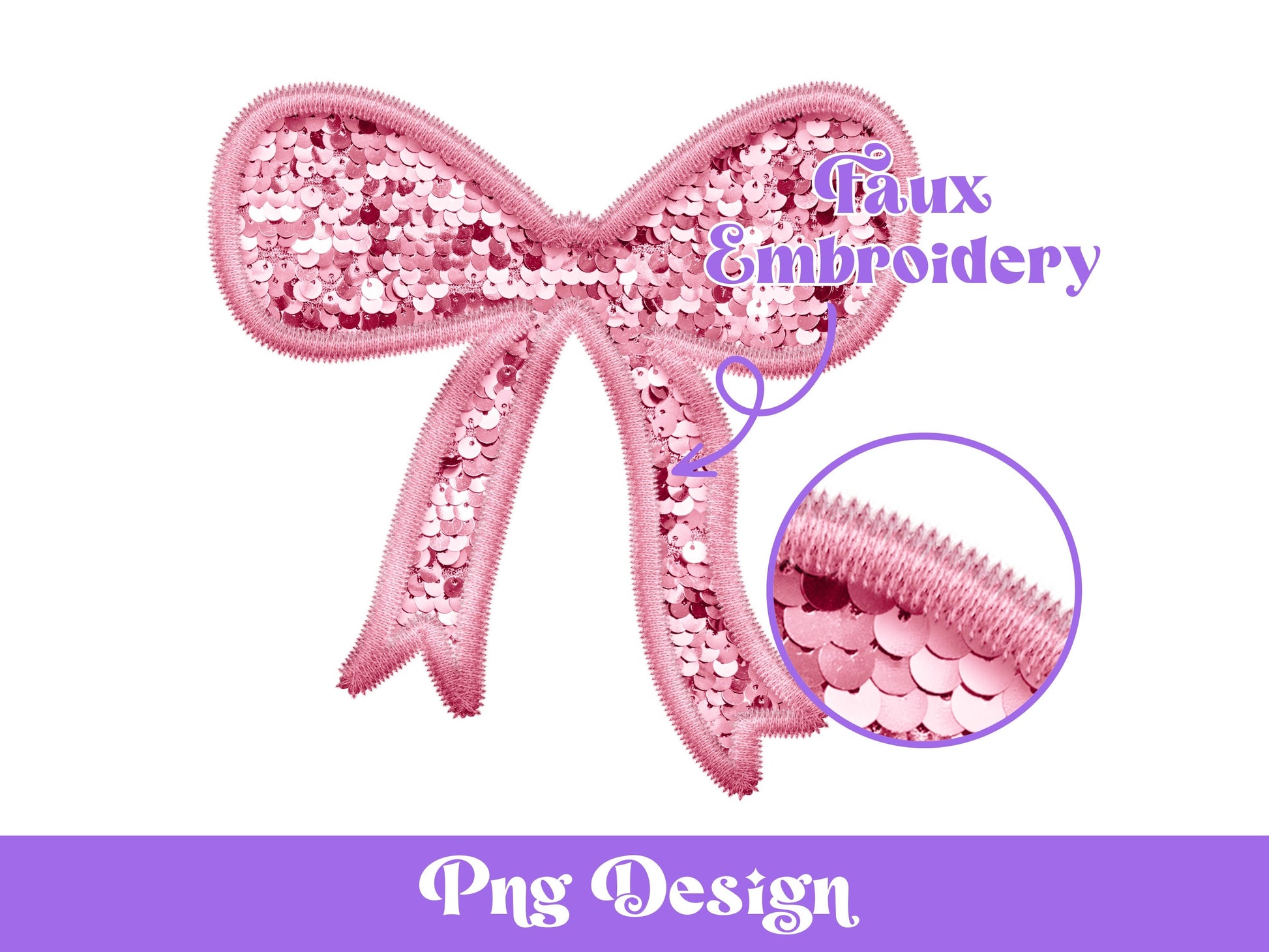 Sequin Coquette Bow Png: Faux Embroidery Clipart (Digital File)