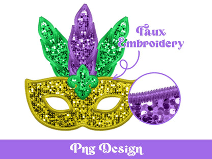 Mardi Gras Mask PNG: Faux Embroidery, Sequin Design (Digital File)