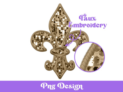 Mardi Gras Fleur de Lis PNG: Faux Embroidery, Sequin Design (Digital File)