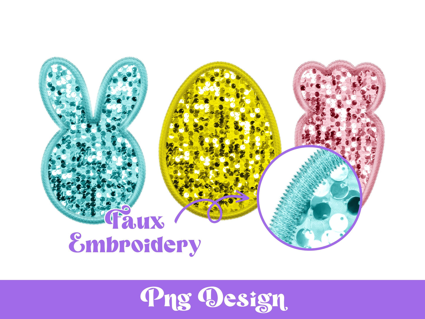 Faux Sequin Easter PNG: Bunny, Egg, Carrot Clipart (Digital File)