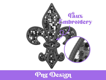 Mardi Gras Fleur de Lis PNG: Faux Embroidery, Sequin Design (Digital File)