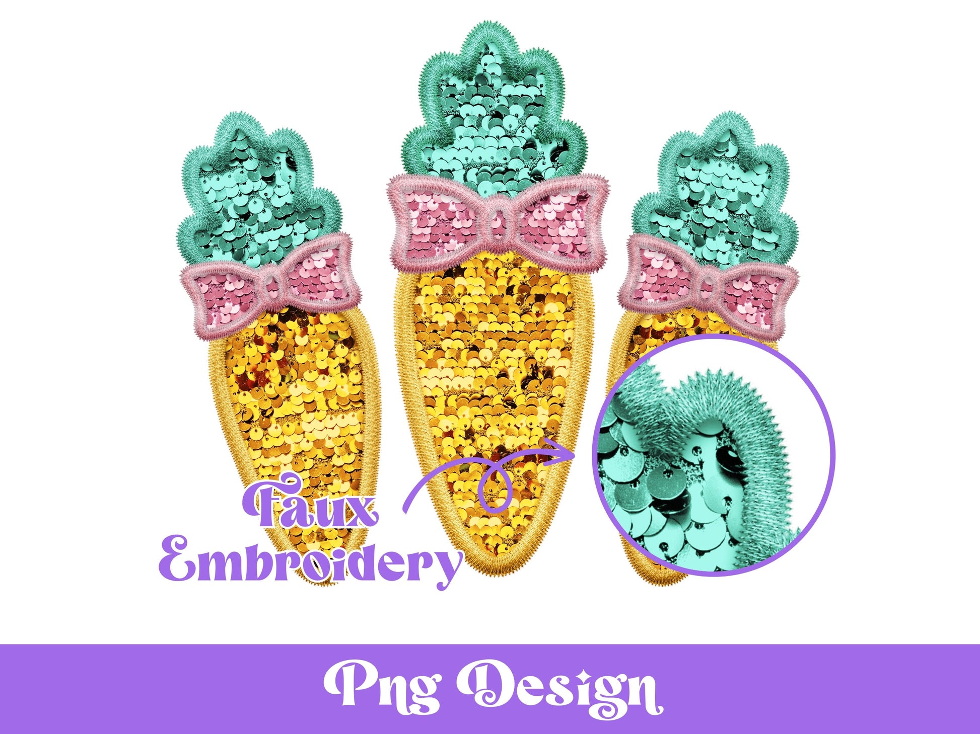 Faux Sequin Easter Carrots PNG: Sublimation Design