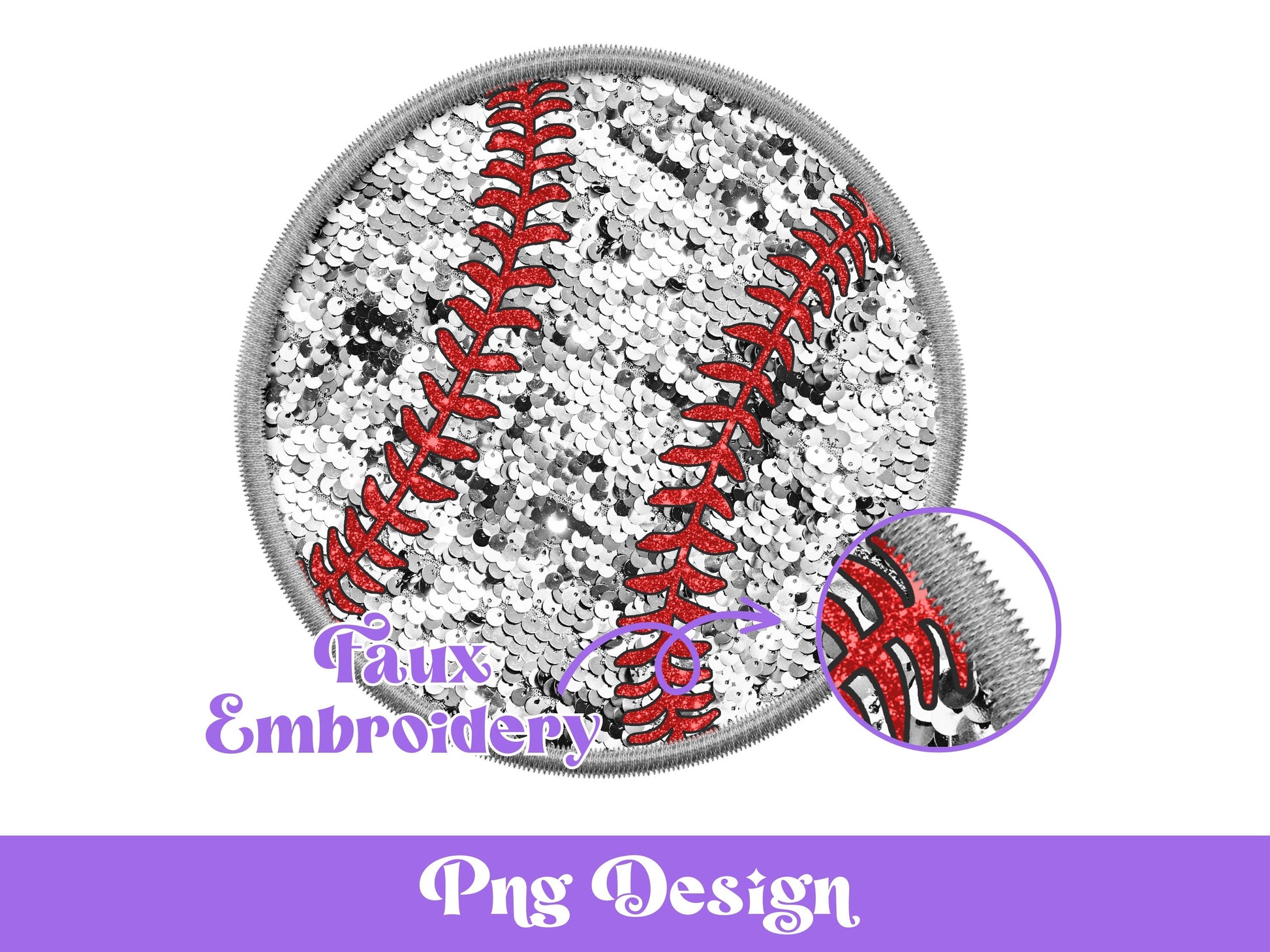 Faux Embroidery Baseball Png, Sublimation Designs, Sports Clipart, Faux Sequin, Summer Design
