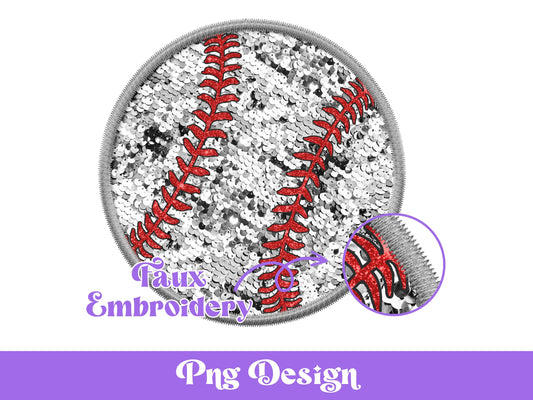 Faux Embroidery Baseball Png, Sublimation Designs, Sports Clipart, Faux Sequin, Summer Design