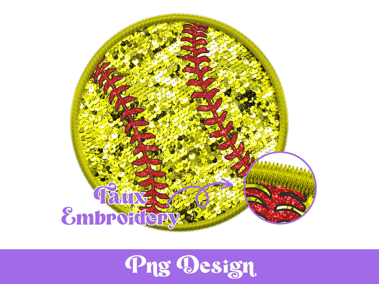 Faux Embroidery Softball Png, Sublimation Designs, Sports Clipart, Faux Sequin, Summer Design