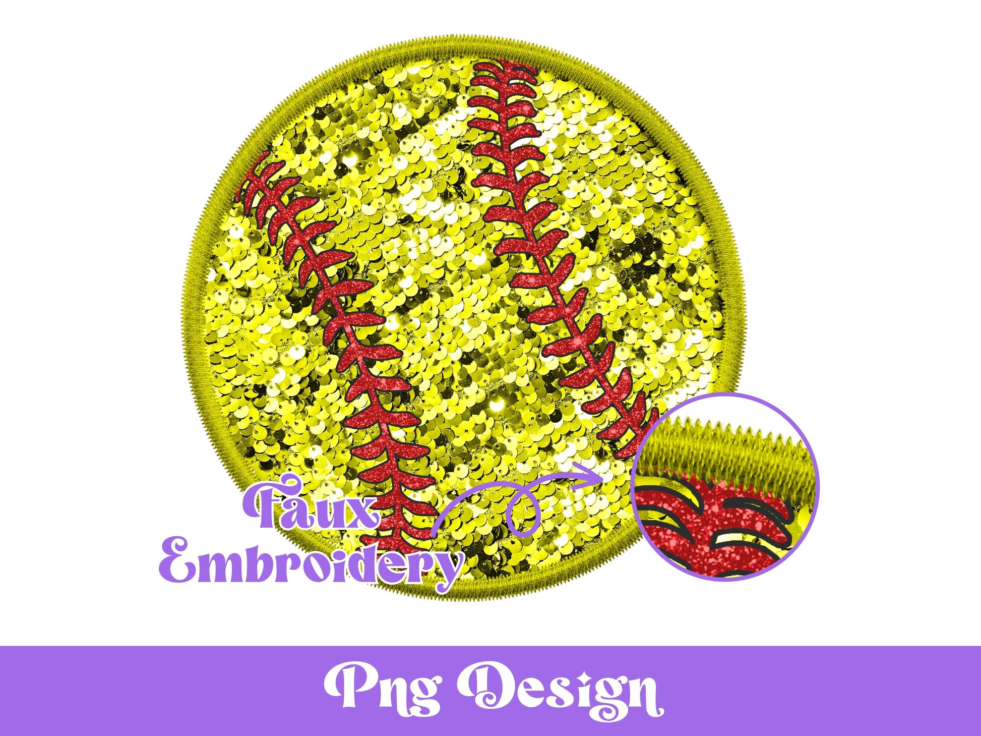 Faux Embroidery Softball Png, Sublimation Designs, Sports Clipart, Faux Sequin, Summer Design