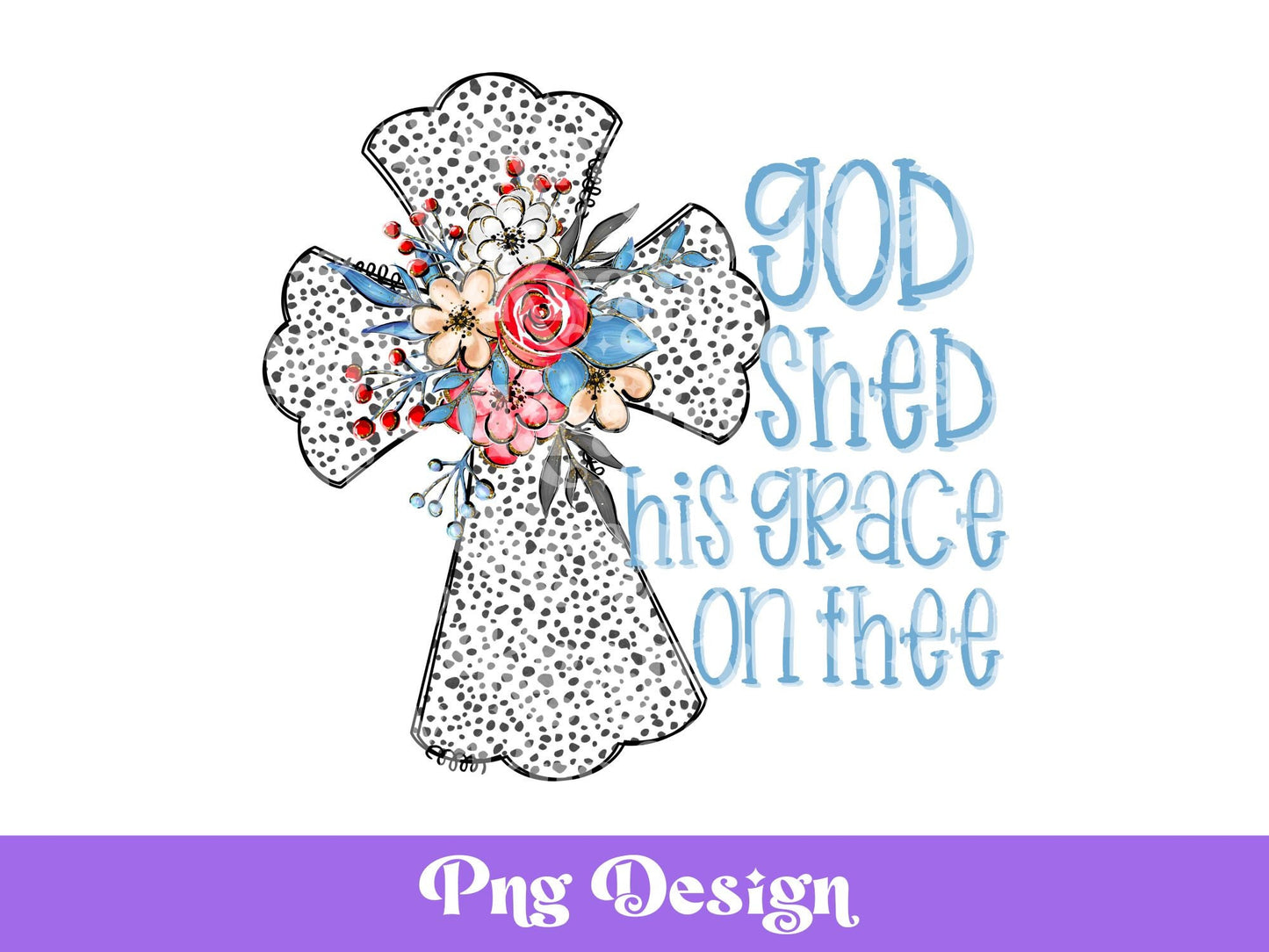 Dalmatian Dots Floral Cross PNG: Patriotic USA Clipart (Digital File)