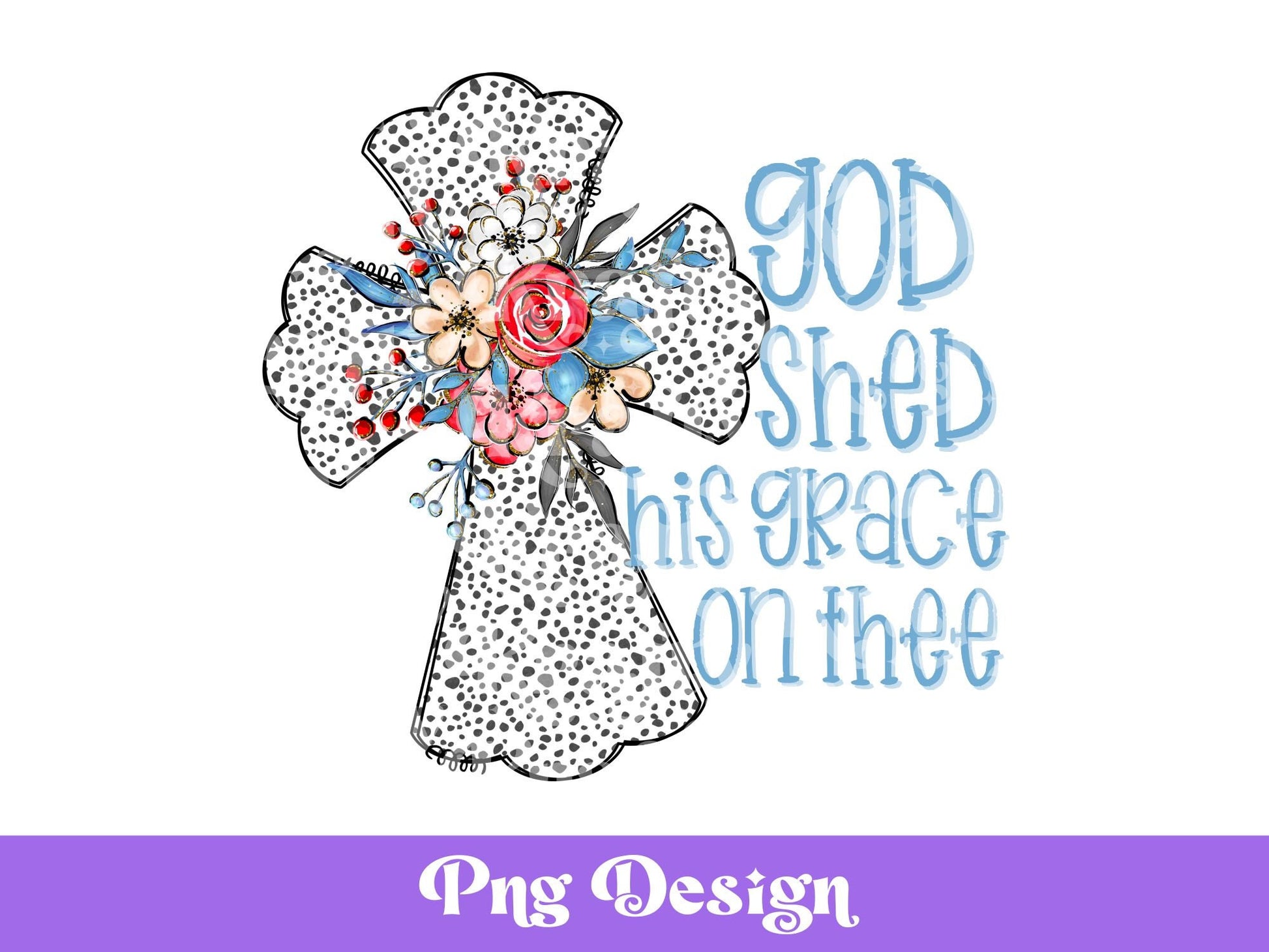 Dalmatian Dots Floral Cross PNG: Patriotic USA Clipart (Digital File)
