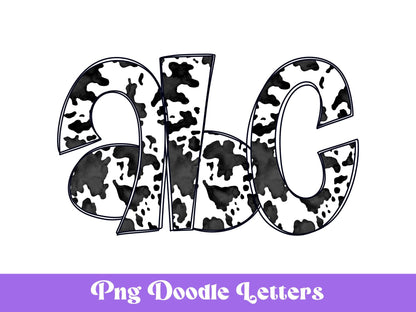Cow Print Doodle Alphabet Letters: PNG Clipart (Commercial Use)