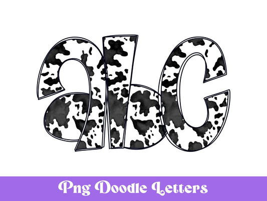 Cow Print Doodle Alphabet Letters: PNG Clipart (Commercial Use)