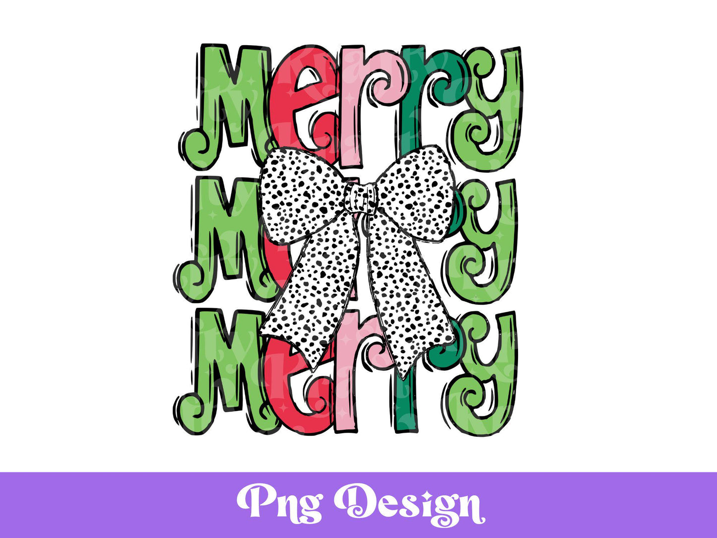 Merry Dalmatian Dots Bow PNG: Christmas Sublimation Design