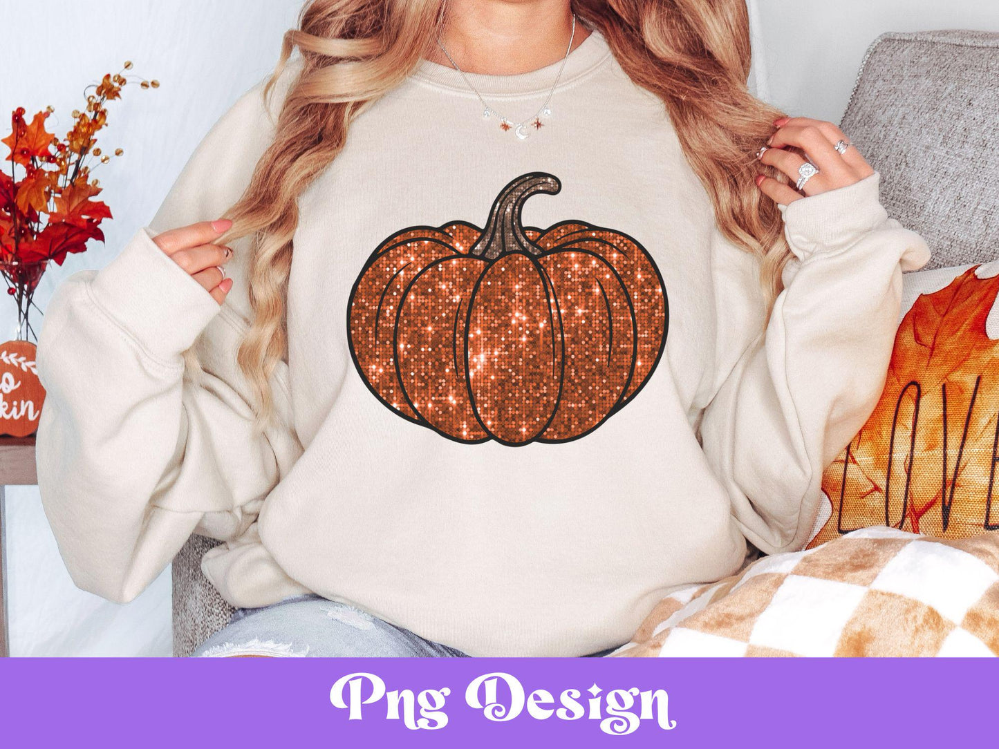 Faux Chunky Glitter Pumpkin Png, Autumn, Fall Shirt Sublimation Design, Hand Drawn, Thanksgiving Pumpkin