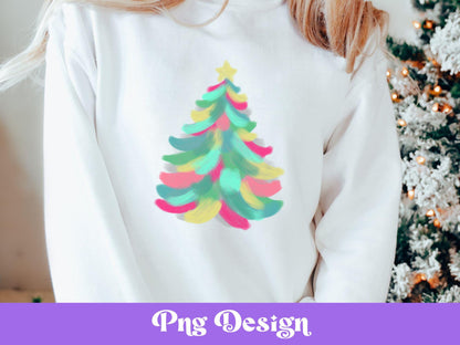 Colorful Christmas Tree PNG: Hand Drawn Holiday Clipart (Digital File)