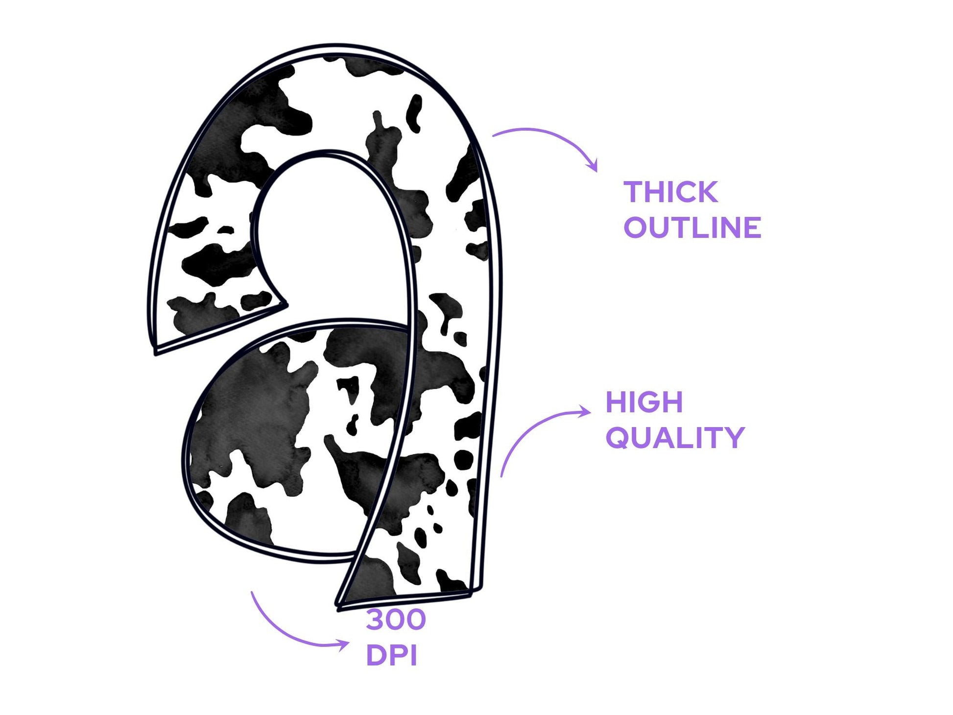 Cow Print Doodle Alphabet Letters: PNG Clipart (Commercial Use)