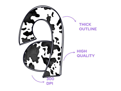Cow Print Doodle Alphabet Letters: PNG Clipart (Commercial Use)