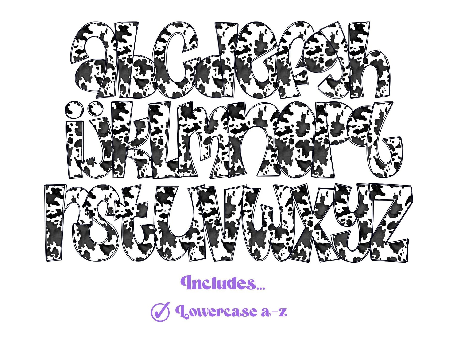 Cow Print Doodle Alphabet Letters: PNG Clipart (Commercial Use)