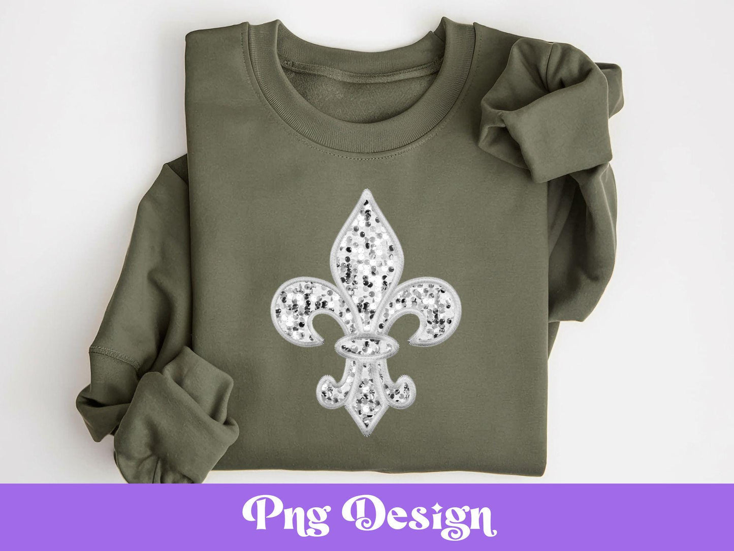 Mardi Gras Fleur de Lis PNG: Faux Sequin Clipart (Digital File)