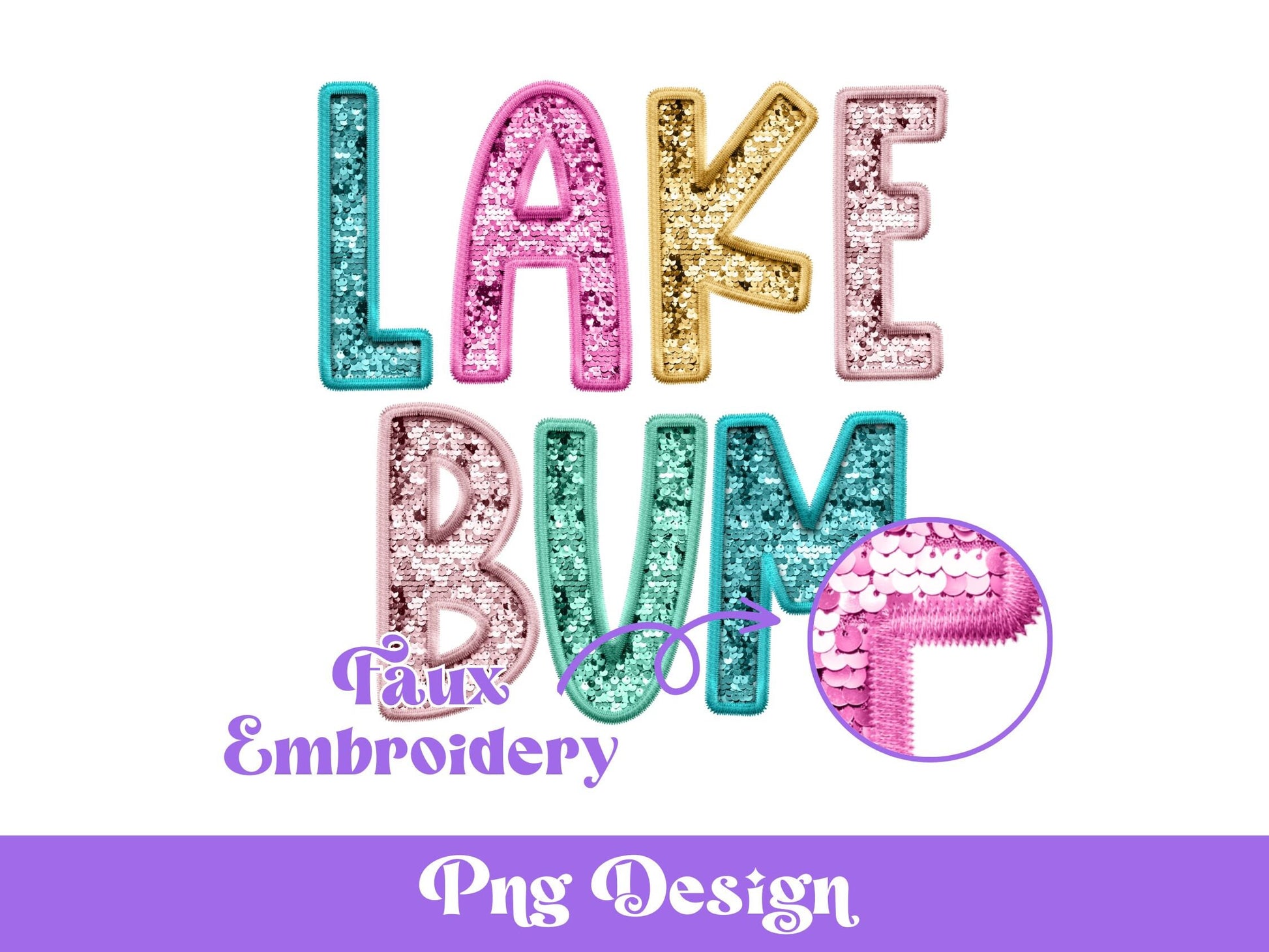 Lake Bum PNG, Faux Embroidery, Summer Clipart, Kid Girls Design (Digital File)