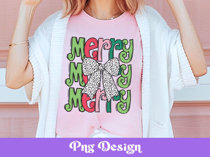Merry Dalmatian Dots Bow PNG: Christmas Sublimation Design