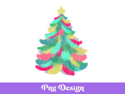 Colorful Christmas Tree PNG: Hand Drawn Holiday Clipart (Digital File)