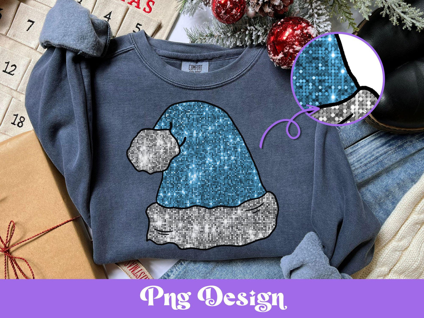 Glitter Santa Hat PNG: Christmas Sublimation Design (Digital File)