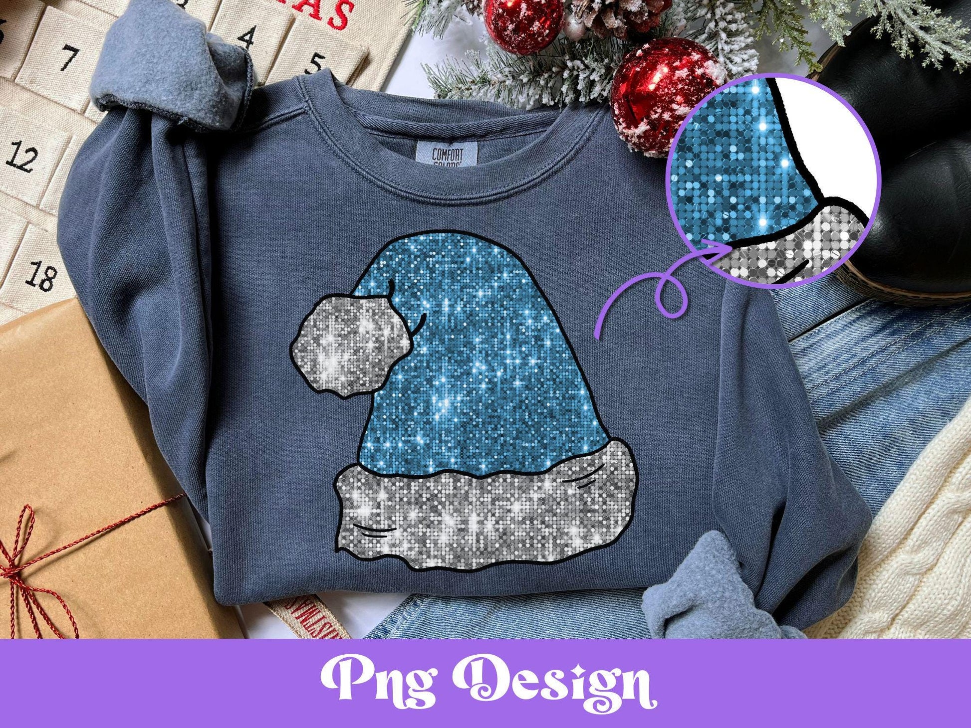 Glitter Santa Hat PNG: Christmas Sublimation Design (Digital File)