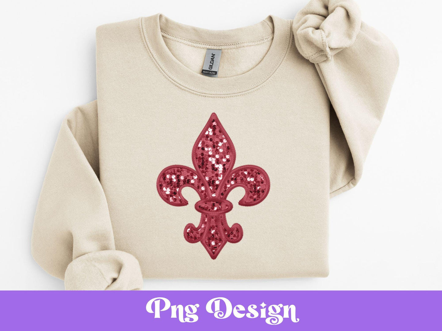 Mardi Gras Fleur de Lis PNG: Faux Sequin Clipart (Digital File)