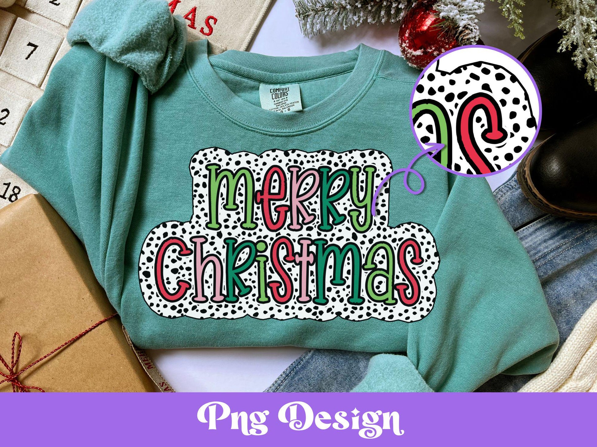 Merry Christmas Dalmatian Dots PNG - Sublimation Design