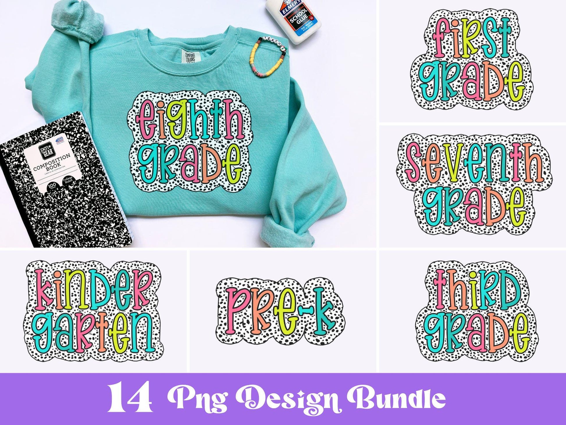 Dalmatian Dots School PNG Bundle: Colorful Sublimation Designs (Digital File)