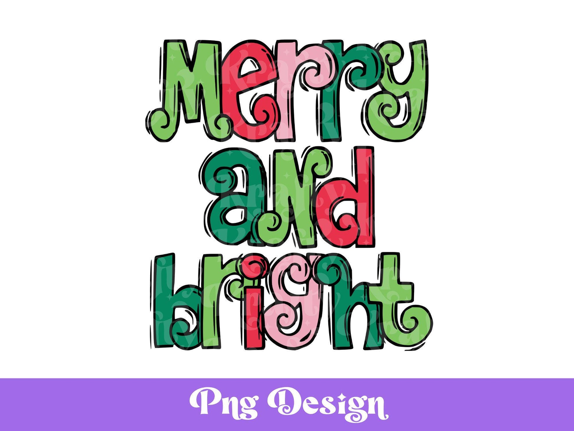 Merry and Bright PNG: Christmas Doodle Letters (Digital File)