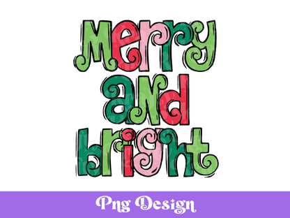 Merry and Bright PNG: Christmas Doodle Letters (Digital File)