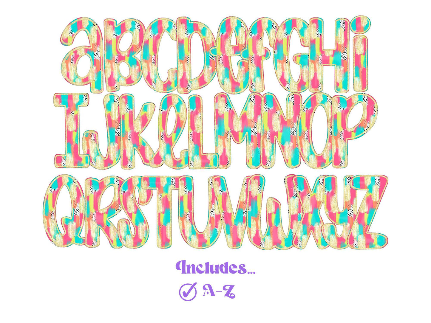 Glitter Brush Strokes Alphabet Clipart: Doodle Letter Set (Digital File)