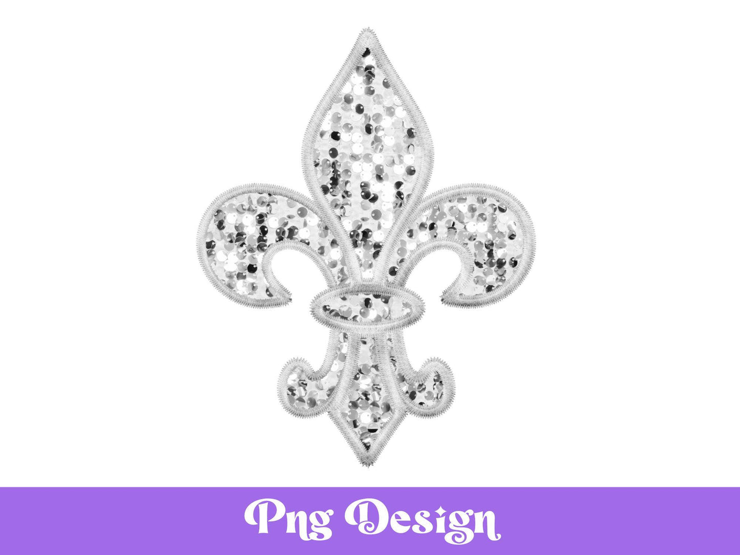 Mardi Gras Fleur de Lis PNG: Faux Sequin Clipart (Digital File)