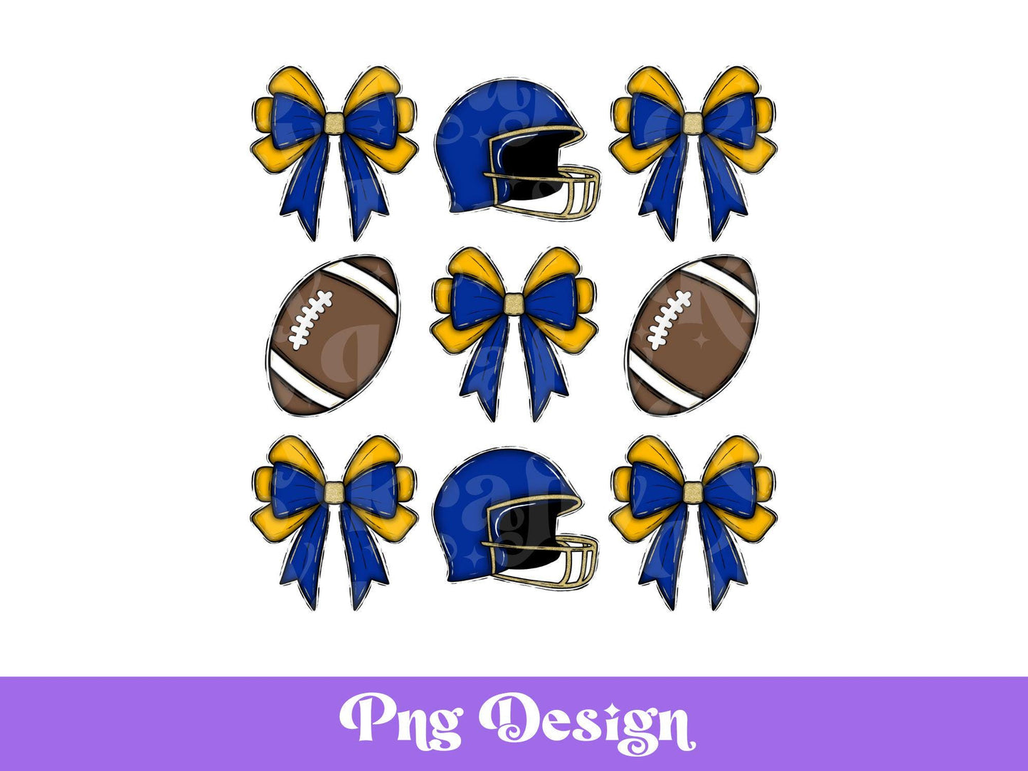 Blue & Yellow Football Bows PNG: Game Day Design (Digital File)