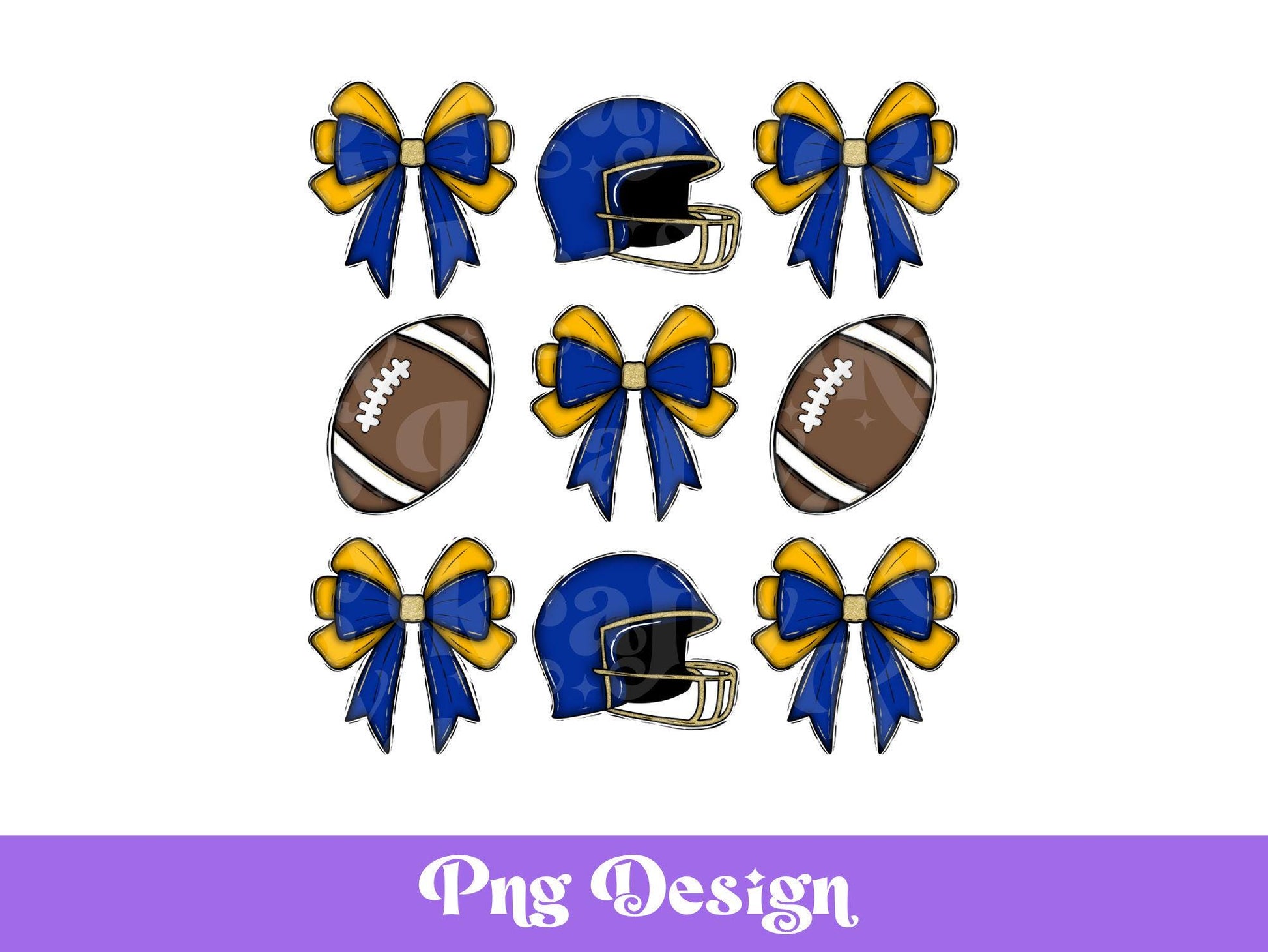 Blue & Yellow Football Bows PNG: Game Day Design (Digital File)