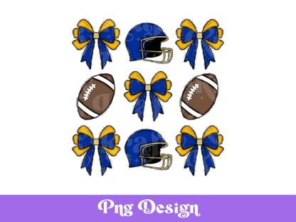 Blue & Yellow Football Bows PNG: Game Day Design (Digital File)