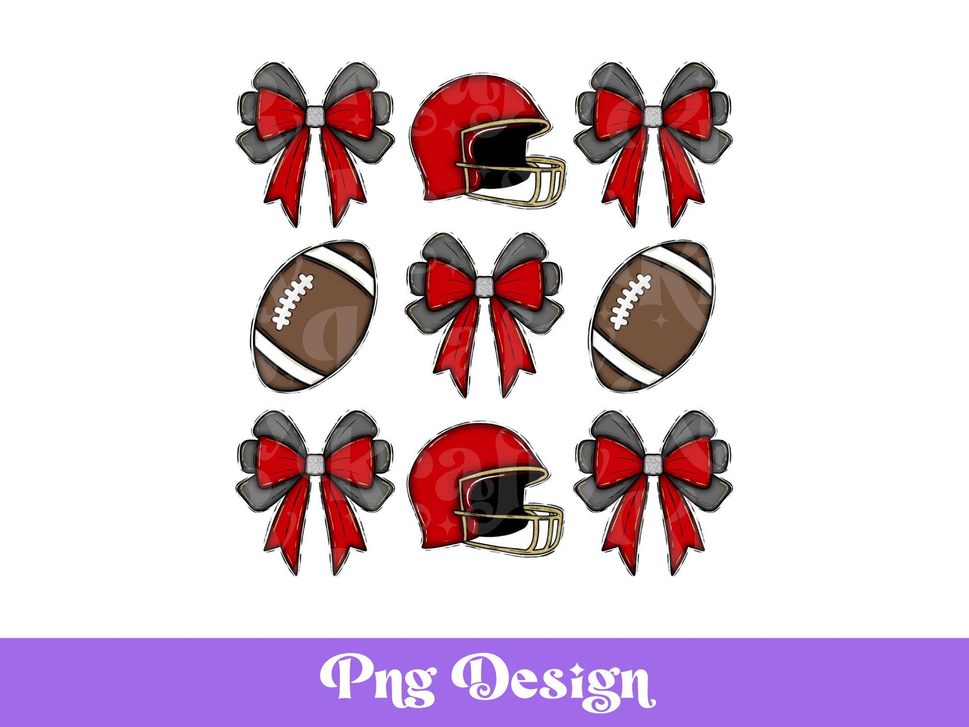 Red and Grey Football Bow PNG: Game Day Design (Digital File)