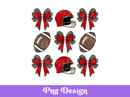 Red and Grey Football Bow PNG: Game Day Design (Digital File)