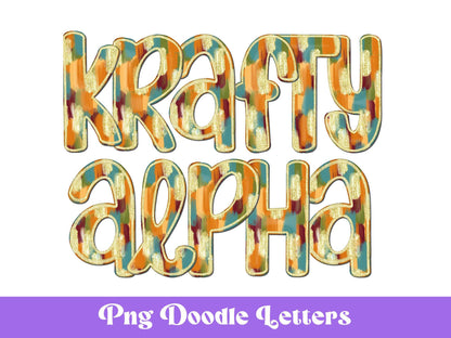 Fall Glitter Brush Strokes Alphabet Clipart: Doodle Letter Set (Digital File)
