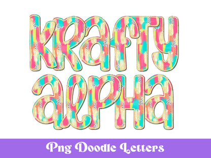 Glitter Brush Strokes Alphabet Clipart: Doodle Letter Set (Digital File)