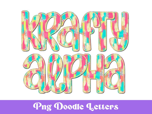 Glitter Brush Strokes Alphabet Clipart: Doodle Letter Set (Digital File)