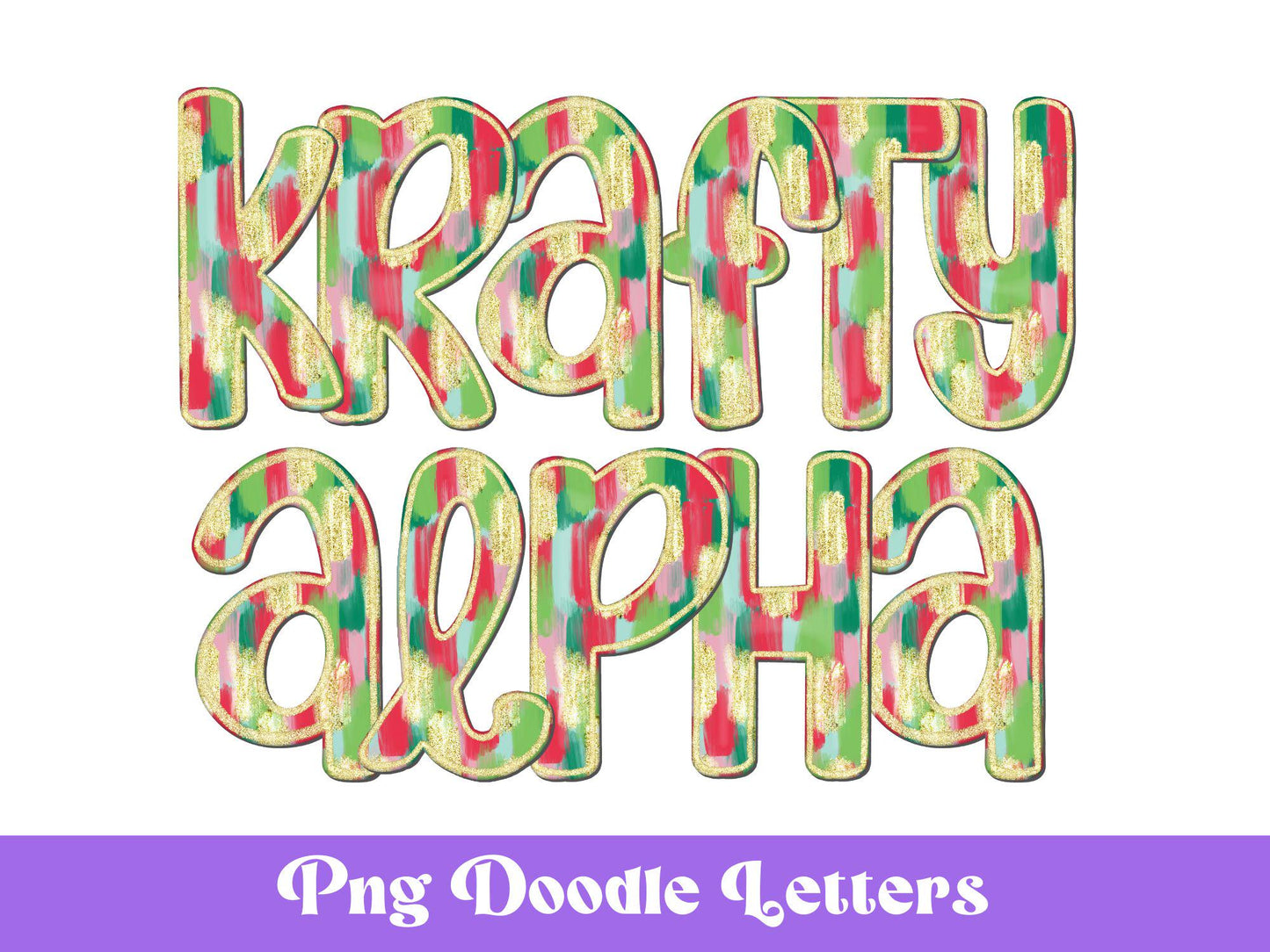 Christmas Glitter Doodle Alphabet Clipart: PNG Letter Set (Digital Download)